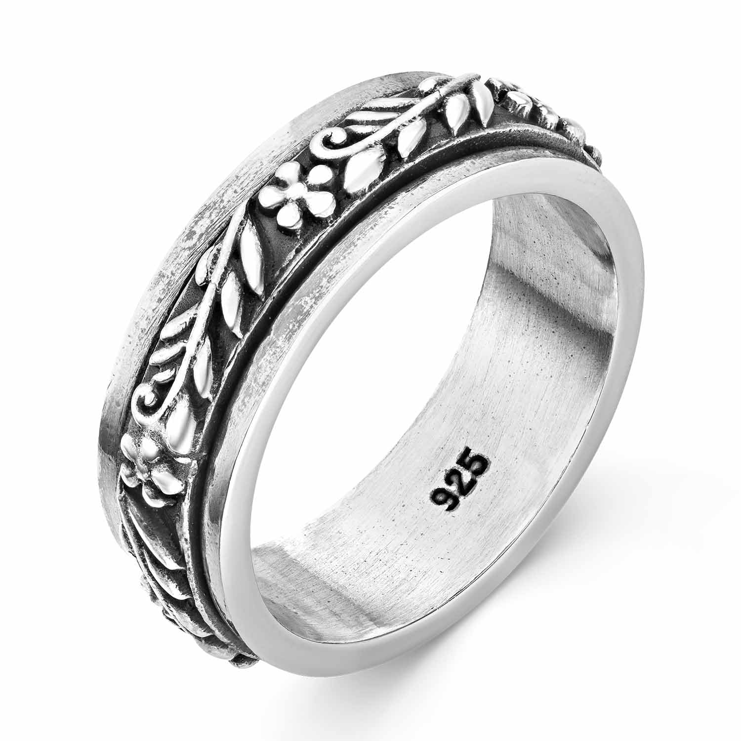 MATERIA by Matthias Wagner Anti Stress Spinning Ring Silber 925 drehbar mit Blumen SR-63