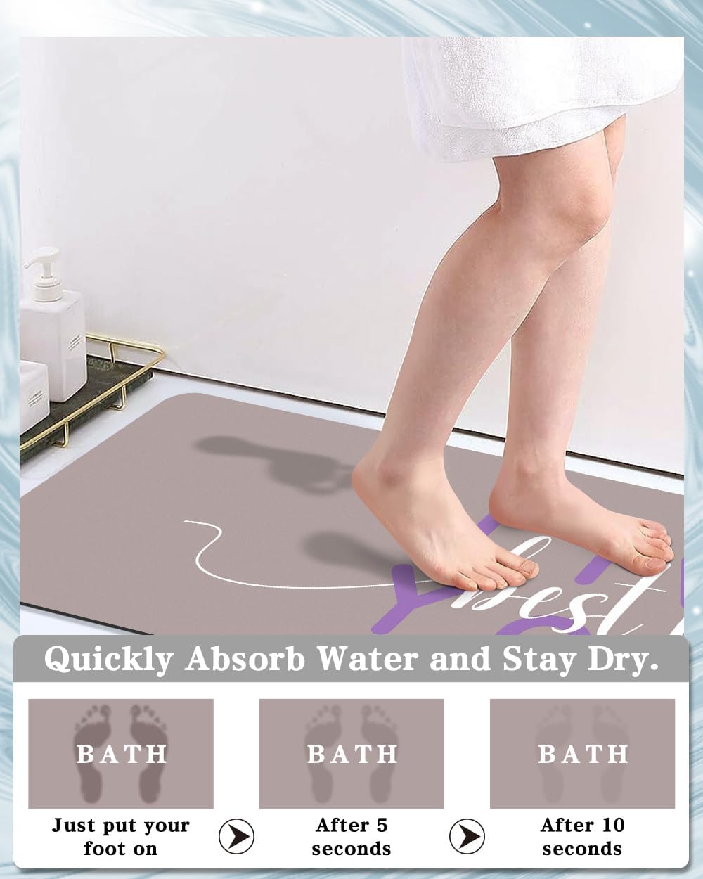 Bath Mat, Bathroom Mat Rugs Super Absorbent Shower Mats Non Slip Quick Dry Thin Rubber Mats for Bathroom Floor Fit Under Door, Shower Rug for Bathtub, Shower, Beige