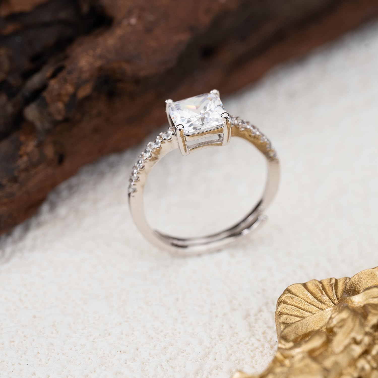Adjustable 92.5 Sterling Princess Solitaire Ring for Engagement
