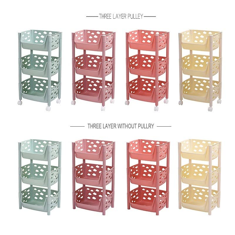 PARASNATH Plastic Skep 3 Layer Basket Fruit & Vegetable Trolley(Pink Colour) Home And Kitchen Fruit Basket Storage Rack Organizer Holders Kitchen Trolley - Made In India (Launching Offer) 2