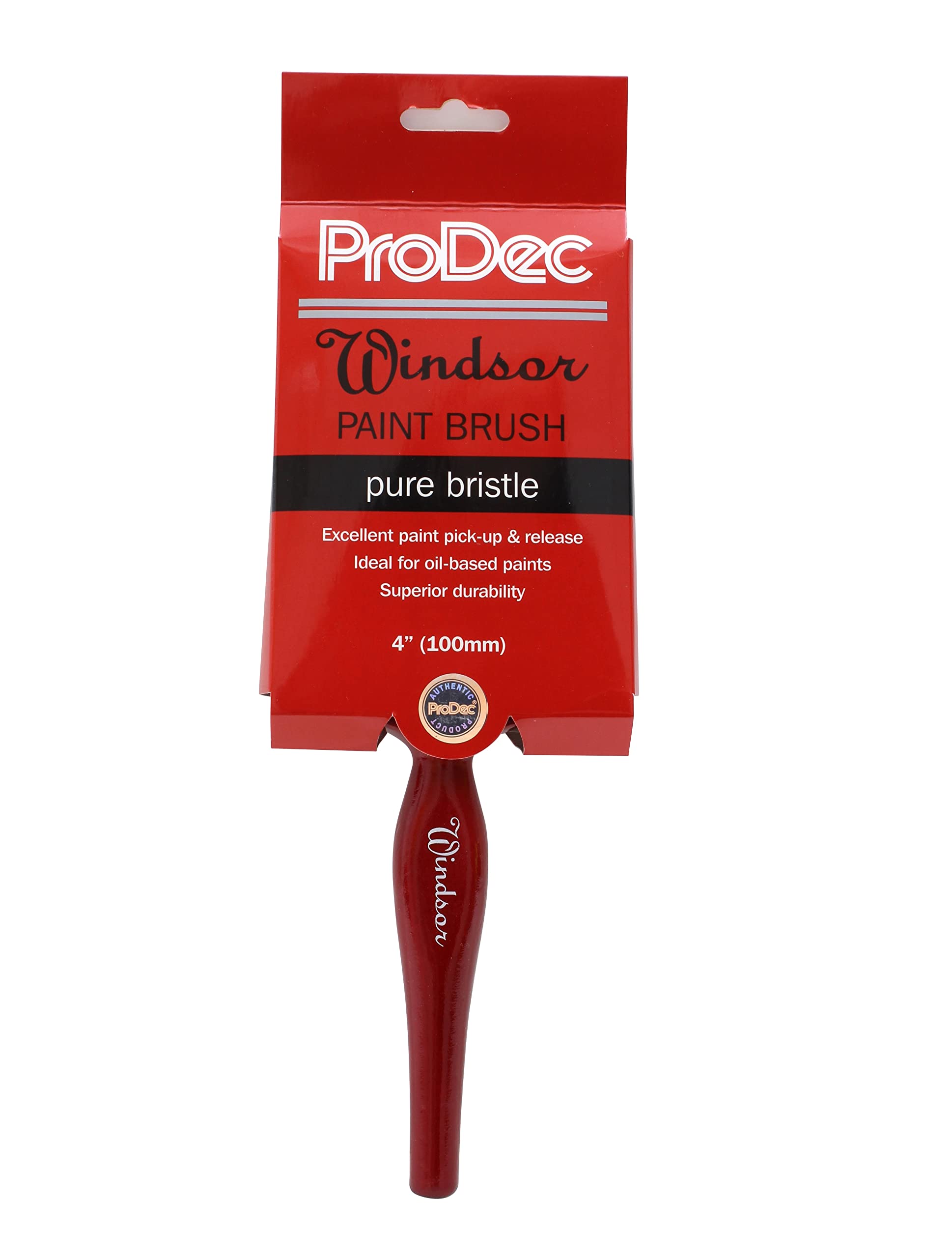 ProDec Brocha de cerdas puras Profesional Windsor Trade de 4 Pulgadas para Pintar con Pinturas de emulsión, Brillantes y satinadas en Paredes, techos, Madera y Metal, 4" 100mm