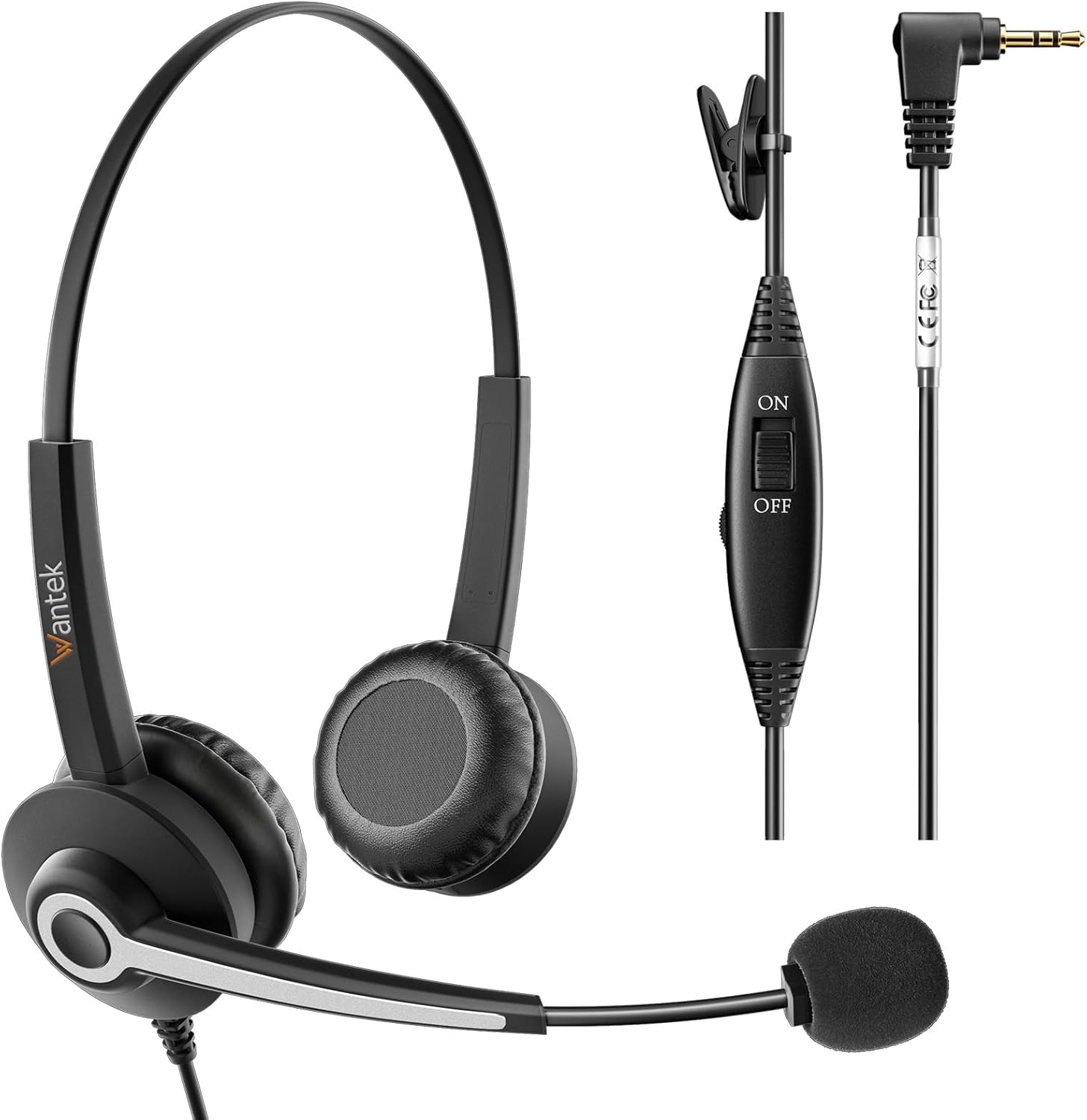 Wantek Phone Headset 2.5mm Jack with Microphone & Volume Control, Noise Cancelling Telephone Headsets for Panasonic Vtech AT&T, Cisco, Polycom, Gigaset Cordless Landline Office Phones