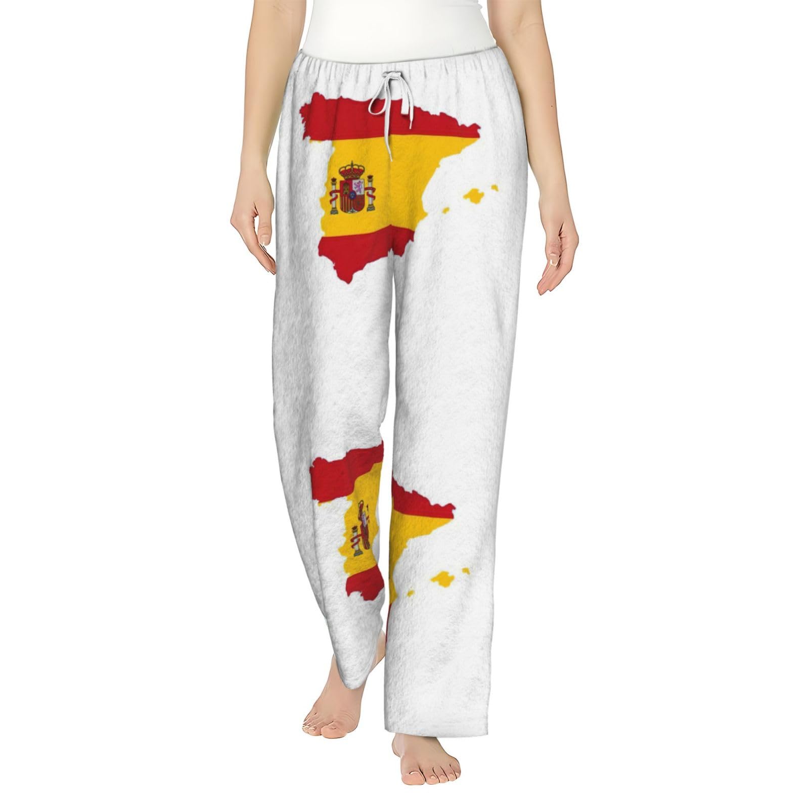 Damen-Schlafanzughose mit spanischer Flagge, Flanell, warm, bequem, für Urlaub, Weihnachten