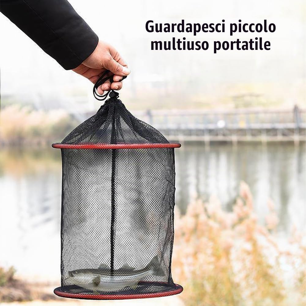Cestino da Pesca per Pesci Vivi, Gabbia per Rete da Pesca Pieghevole, Cesto Galleggiante per Pesce con Design a Corda per la Pesce All'aperto
