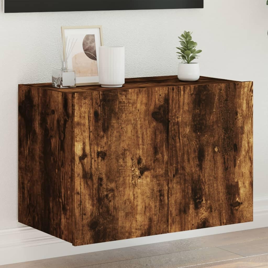 Meuble TV mural LED en chêne fumé 60x35x41 cm Slish pour salon moderne
