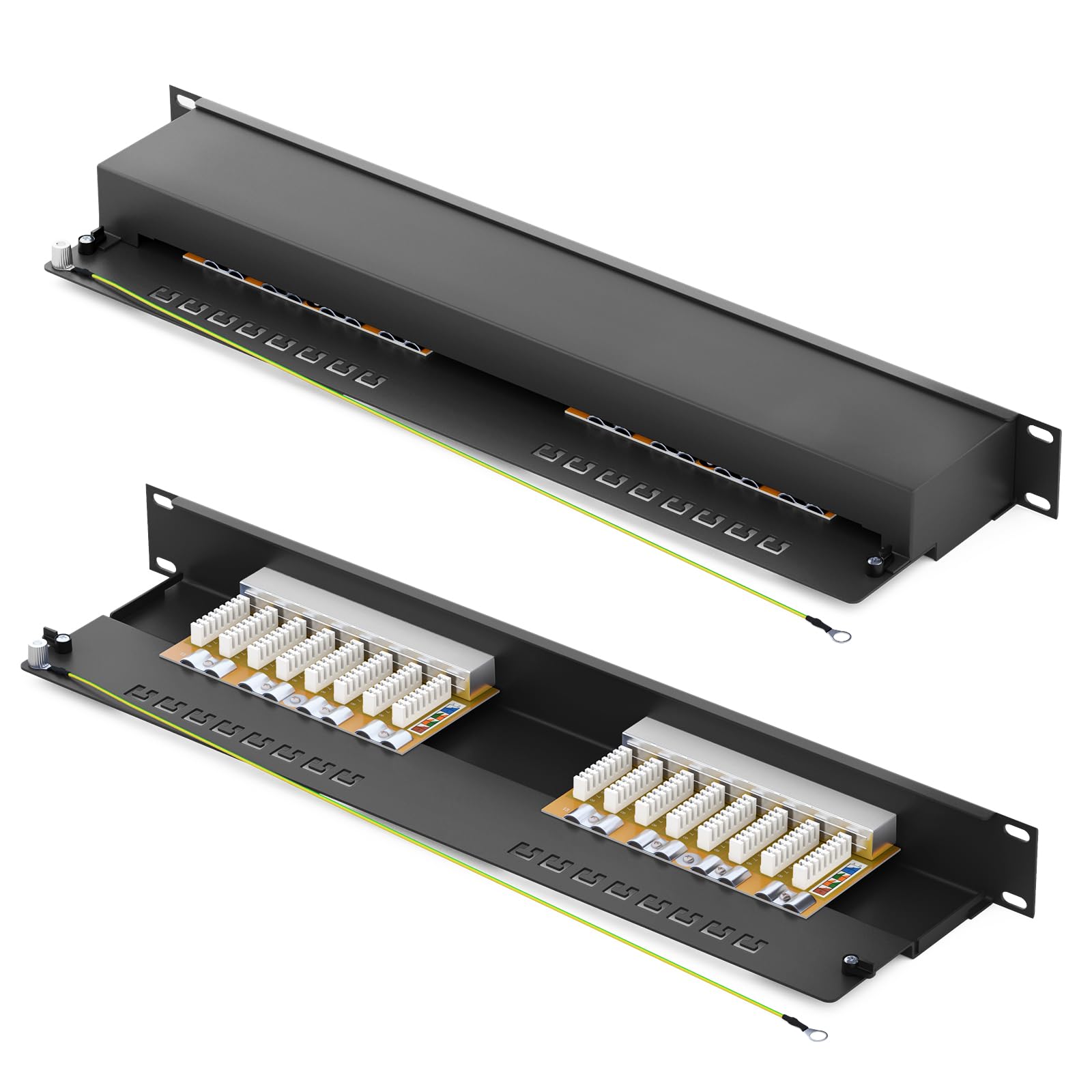 HB-DIGITAL Panneau de brassage 16 ports Cat 6 LSA blindé Noir Panneau de distribution Cat.6 (250 MHz) 19" Montage en rack Montage serveur 1HE 16x RJ45 femelle Professional, TIA568A ou TIA568B Câble de