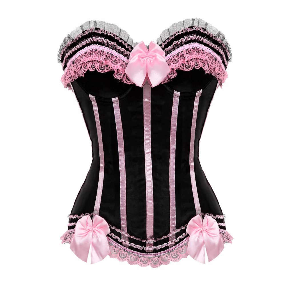 Women's Lace Up Boned Overbust Corset Bustier Lingerie Bodyshaper Top