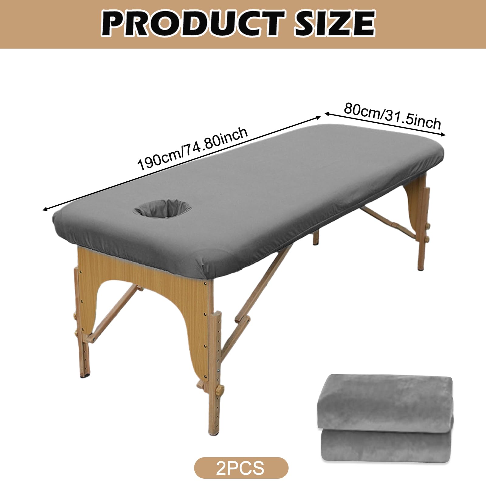 Lot de 2 housses pour table de massage : 80 x 190 cm - Housse de serrage avec trou pour table de massage - Résistante à l'huile - Lavable - Housse de massage élastique pour tables cosmétiques