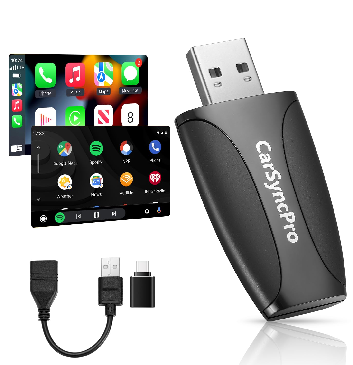 Wireless CarPlay & Android Auto Adapter - Fast & Stable Connection, Plug & Play, Universal Fit for iOS 10+/Android 11+, Transform Your Wired System to Wireless with Type-C/USB-A for 800+ Cars (2016+)