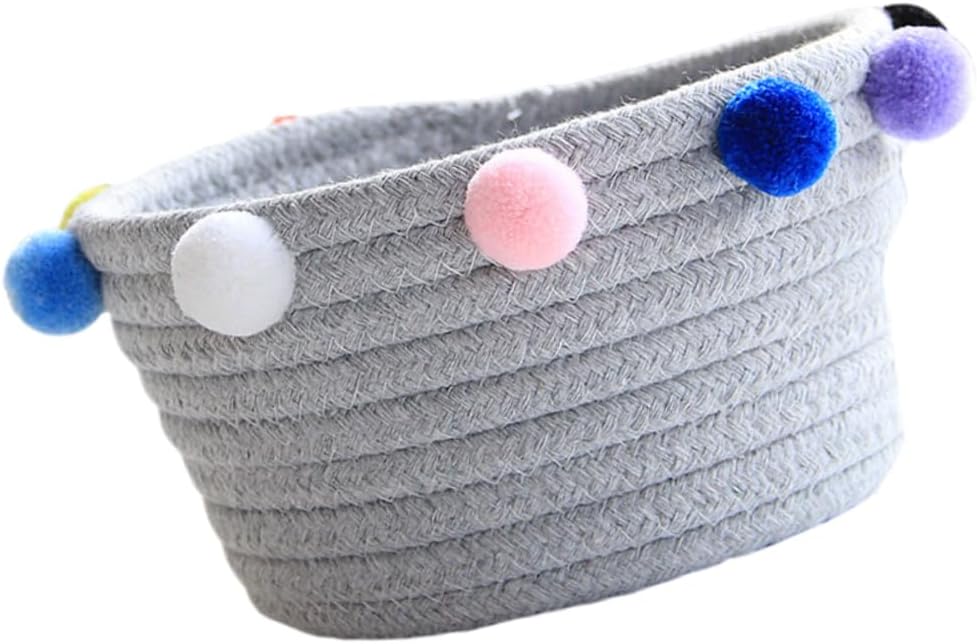 ibasenice 1pc Cotton Woven Storage Basket for Desk Organization Stylish Gray Yarn Design for Sundries Keys and Cosmetics Cotton Material for Home Nursery Use