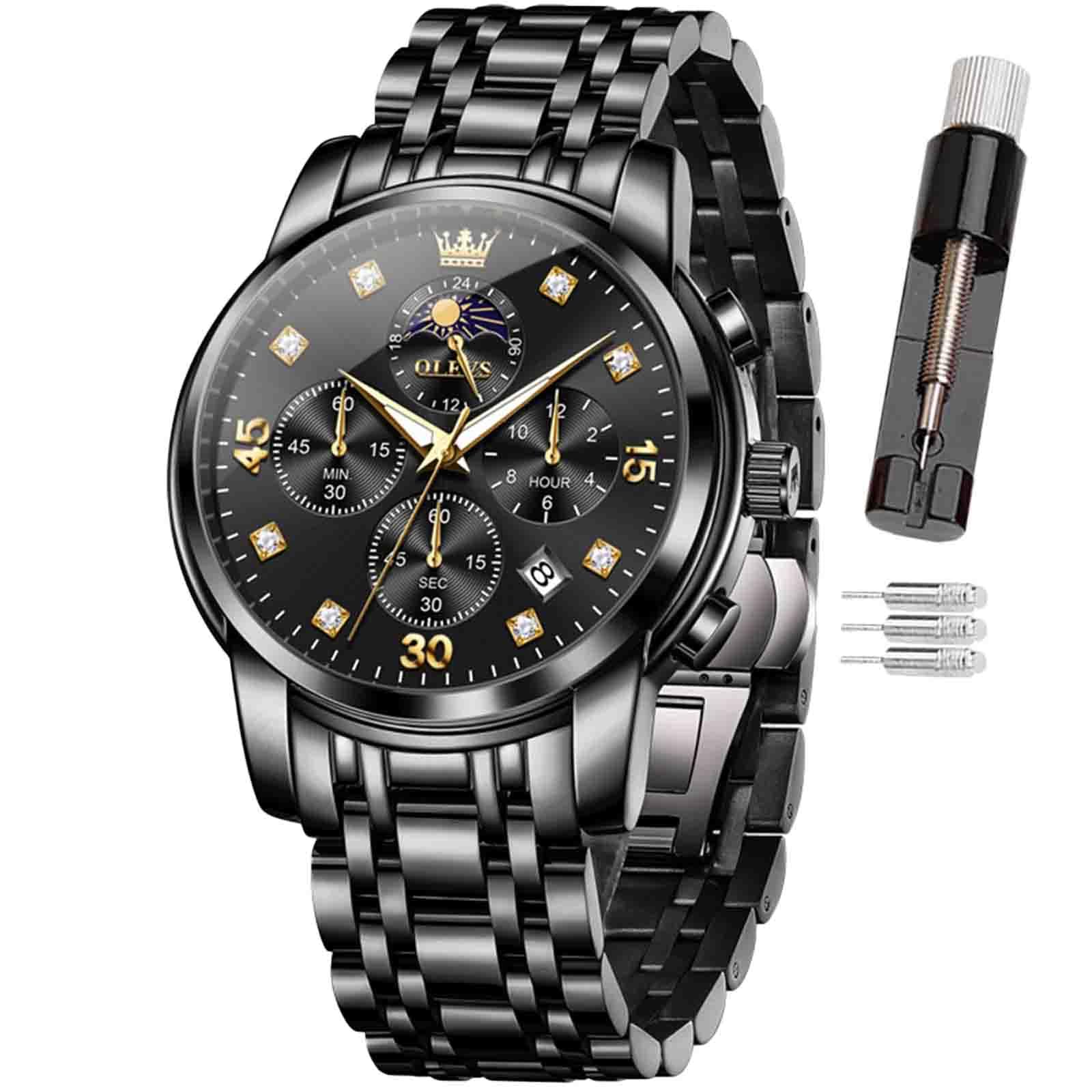 Men Multifunction Watch, Multi Dial Waterproof Luminous Chronograph Watch with Date,Stainless Steel Watches,Moon Phase ﻿Luxury Watches