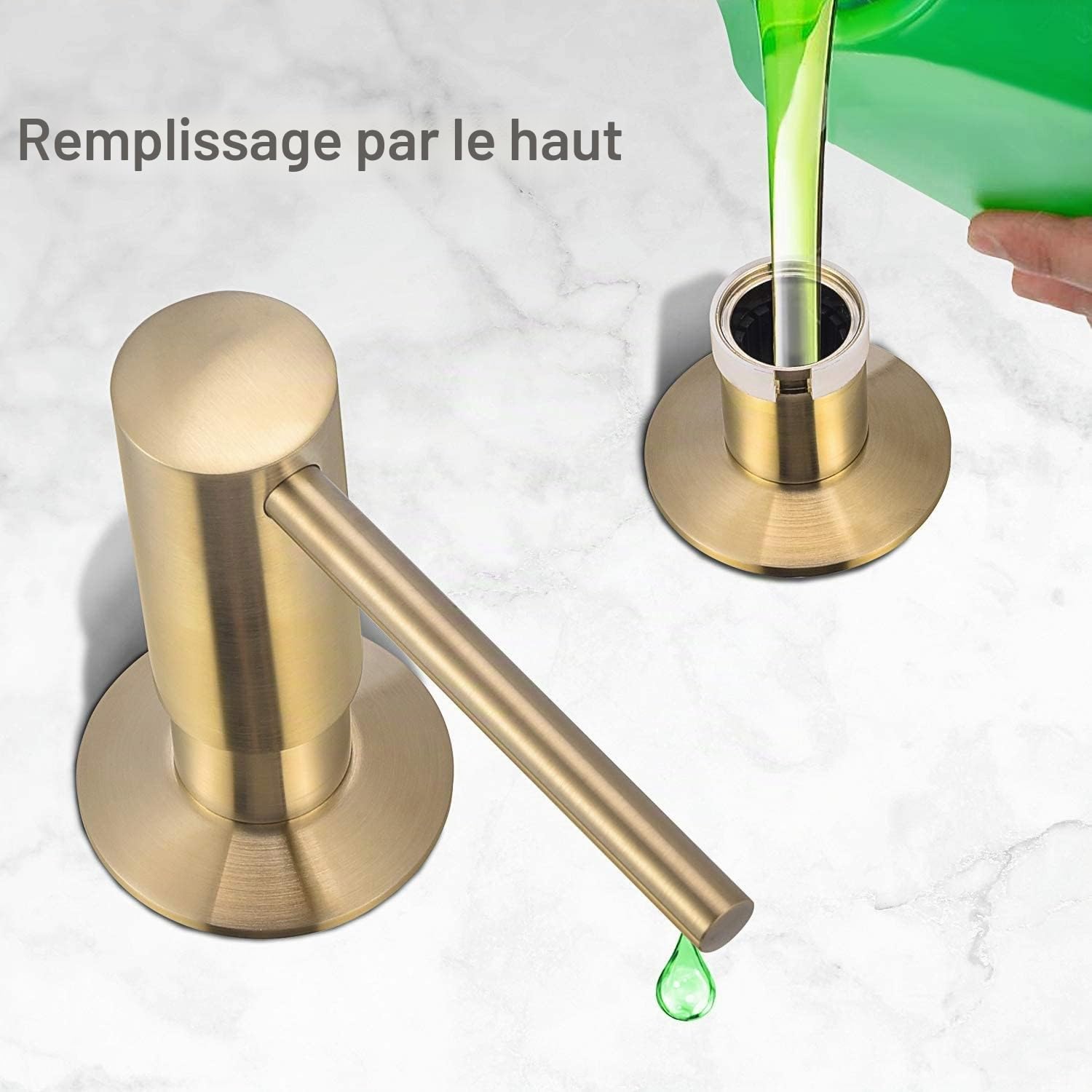 Maizoon Distributeur de Savon à Pression en cuivre pour évier de Cuisine Utilisation multifonctionnelle Durable Facile à Nettoyer Grande capacité avec tête de Pompe rotative à 360 degrés 500ML Or