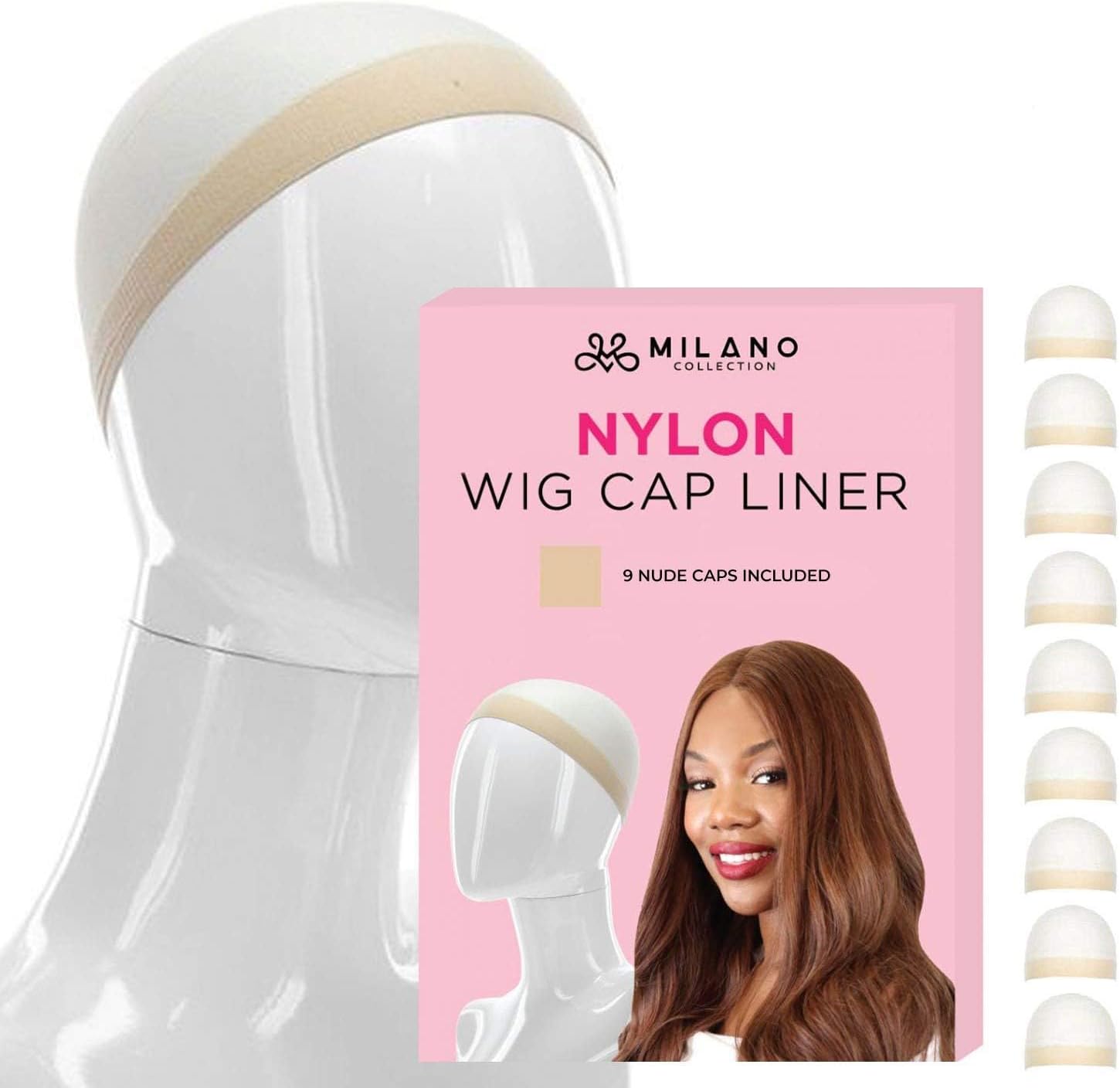 Wig Caps for Women | Premium Breathable, Stretchable, Nylon Bald Wig Cap Liner Stocking for Wigs and Lace Front Wigs, Hair Cap, Nude, 1 Pack of 9 Caps, 9 Count