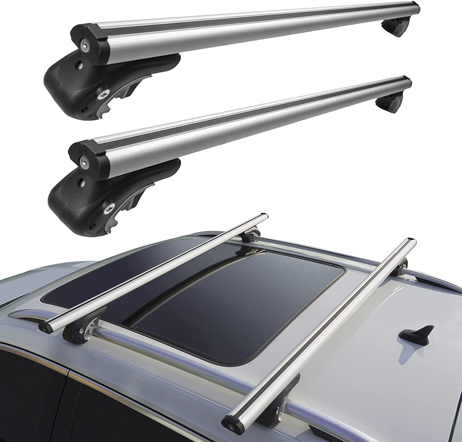 KYX Universal Roof Rack Crossbars for Raised Side Rails with Gap, 34.5"-51.2" Adjustable Aluminum Cross Bars Rooftop Luggage Cargo Racks Canoe Kayak Carrier Rack