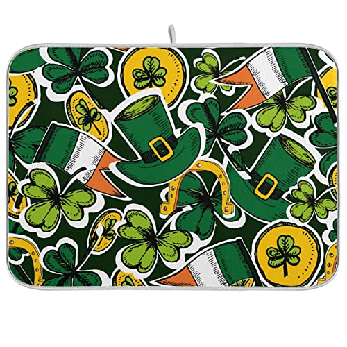 Shamrock Clover Leprechaun - Alfombrilla de secado absorbente reversible de microfibra para platos, almohadillas de drenaje para encimeras, protector para cocina, decoración del hogar, 40,6 x 45,7 cm