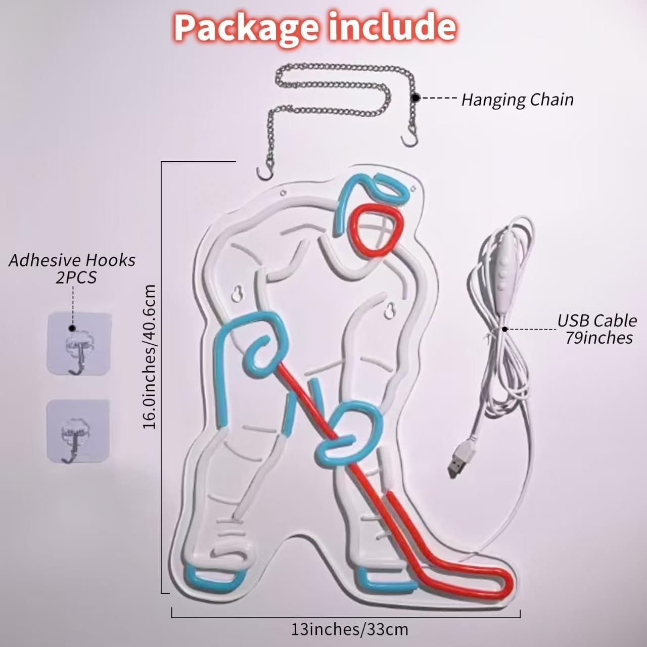 Hockey Player Neon Sign - Dimmable LED Light & Wall Decor for Boys Bedroom, Man Cave & Party | Unique Hockey Gift for Fans, Players & Kids (Classic White, 16x13 Inches) - Image 7