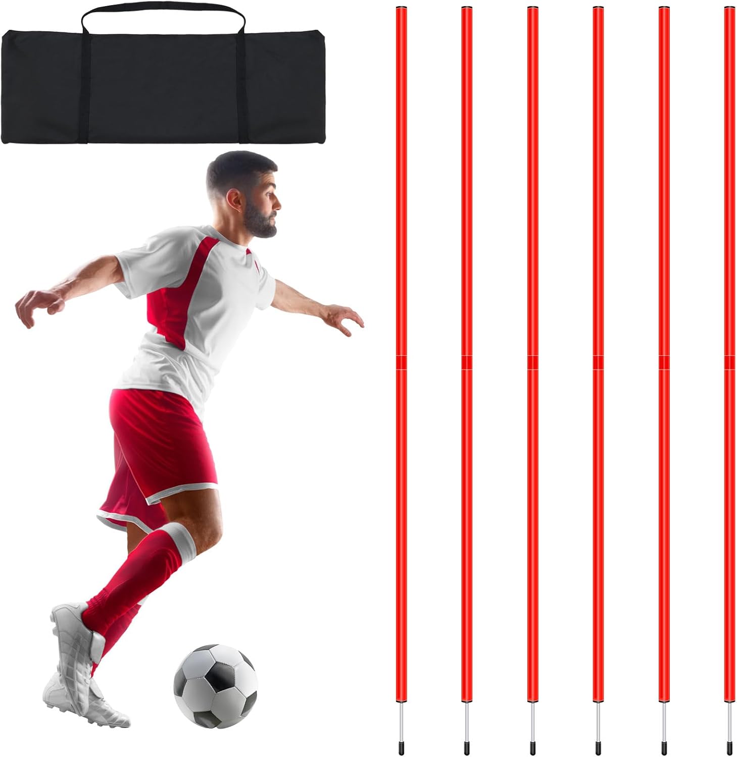 Syhood 6 Set Agility Pole Soccer Training Football Equipment with Base Carrying Bag Outdoor Sport Athlete Accessories