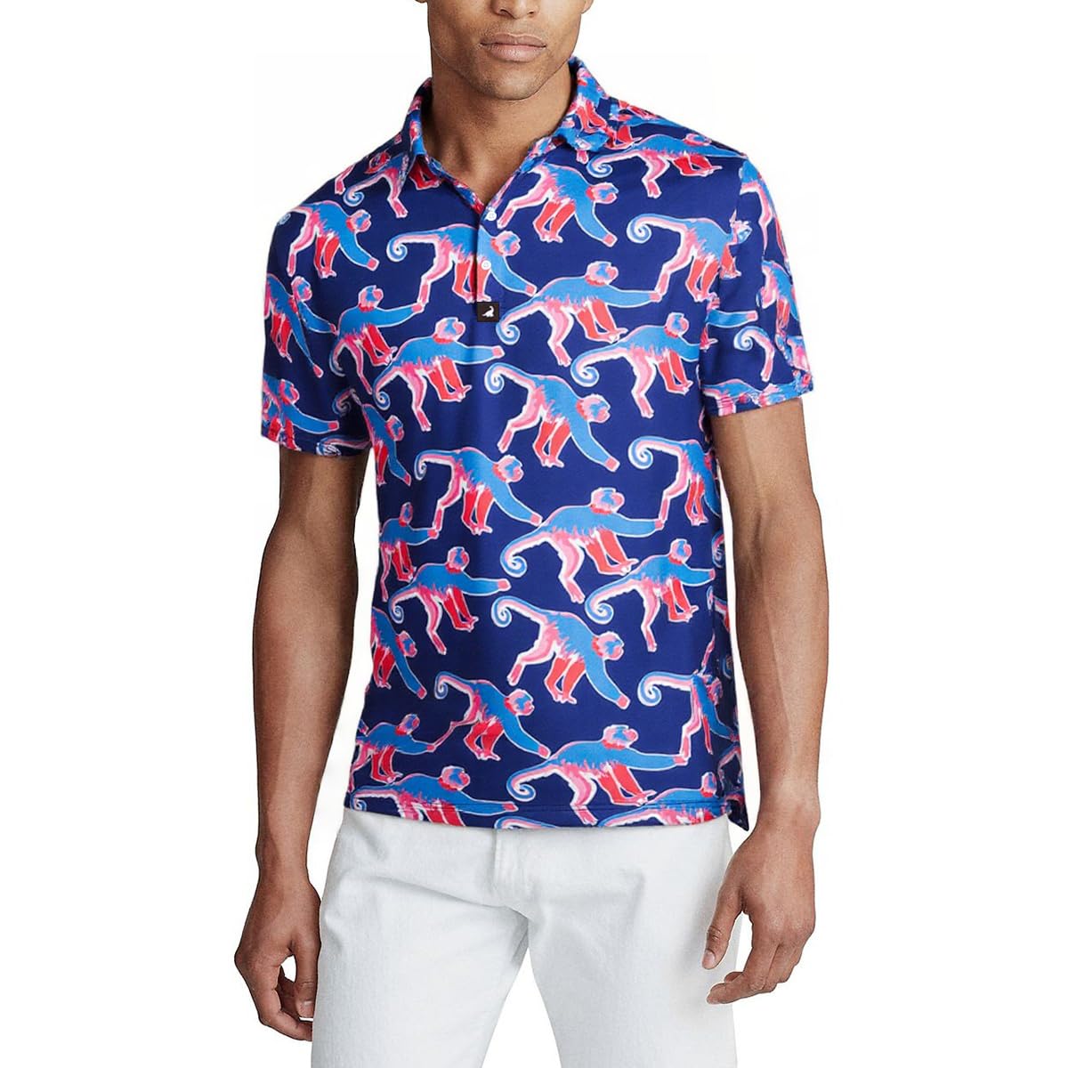 SURF CUZ Golf Shirt Moisture Wicking for Men Dry Fit Polo Shirts Short Sleeve Print Performance 4-Way Stretch