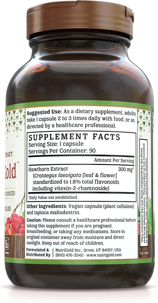 Nutrigold Hawthorn Gold (Clinically-Proven Extract), 300 Mg, 90 Veggie Capsules : Health & Household