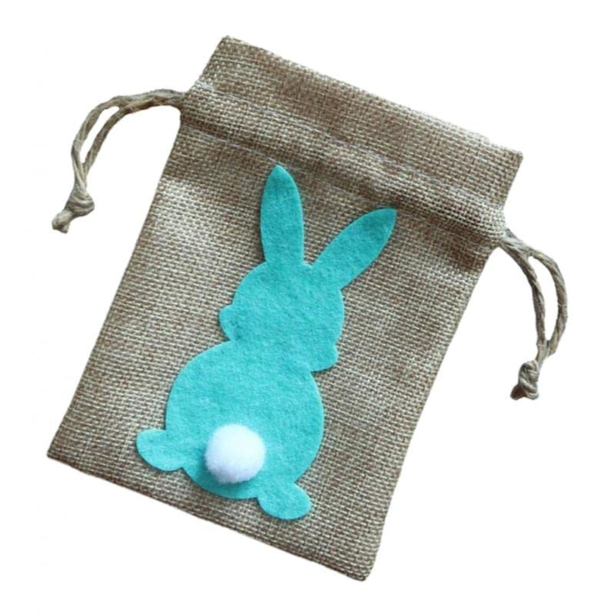 Easter Bunny Decor Drawstring Burlap Bag, 14x10cm, Party Favors