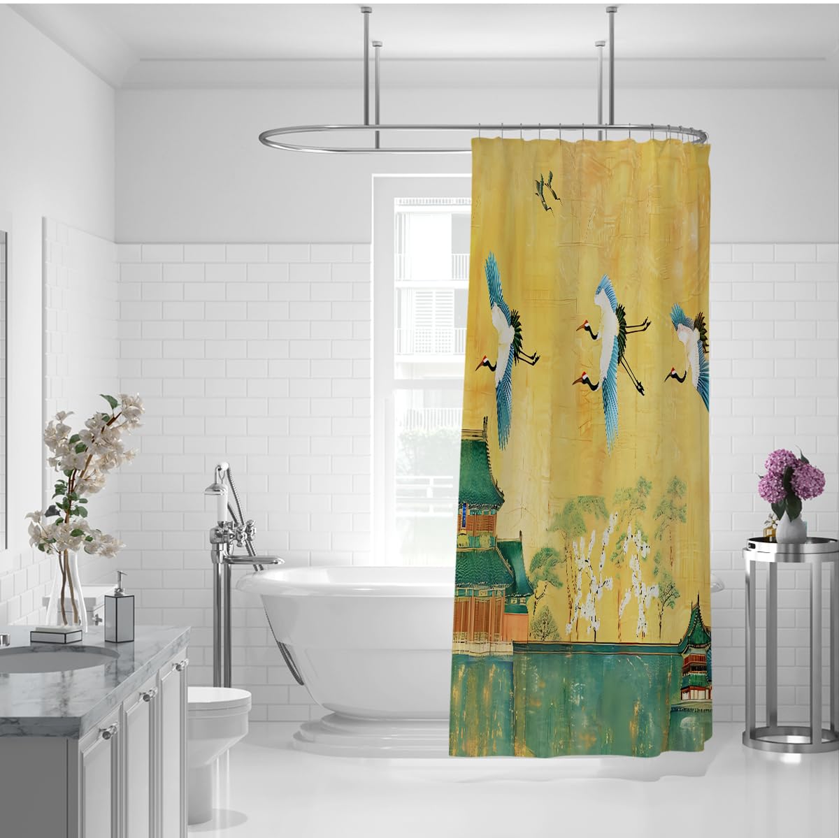 Chinesische Kunst Duschvorhang Palast Pavillon Oriental W150xL200 cm