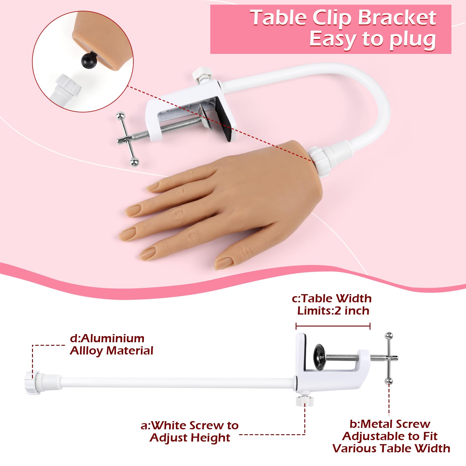 Mano de práctica para uñas acrílicas, práctica de mano de uñas de silicona, dedos flexibles, manos falsas de maniquí para práctica de uñas, kit de modelo de mano para suministros de uñas, 4
