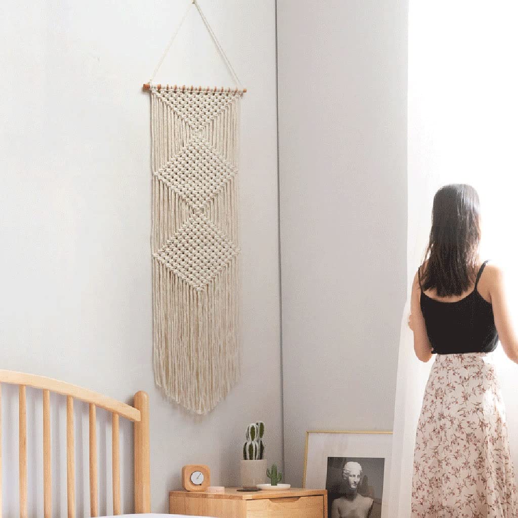 Tapices Macramé Tapiz nórdico Simple Tejido a Mano, Exquisita decoración de Pared con borlas