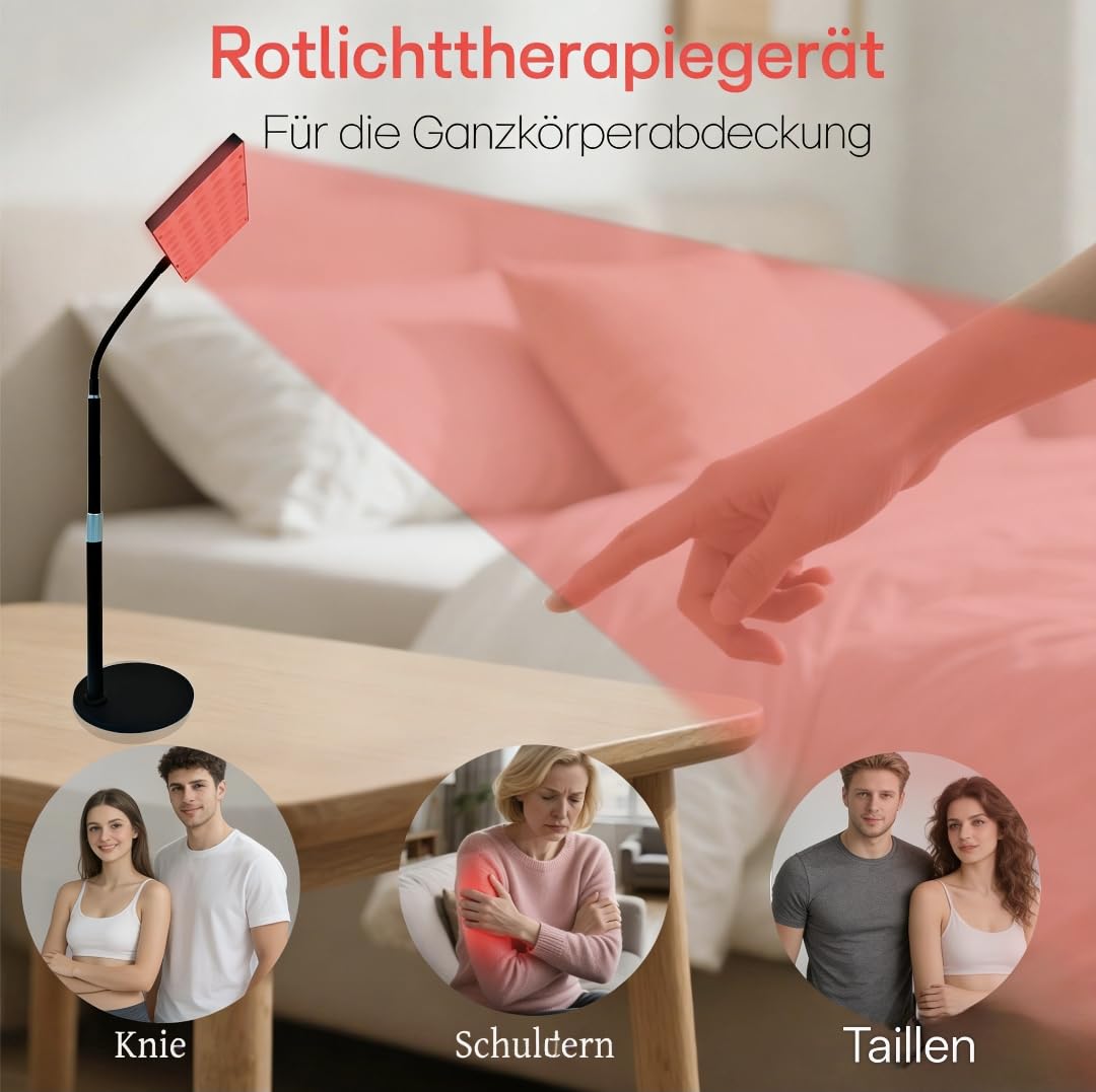 Panel terapeutyczny z czerwonym światłem 30 W, 100 diod LED, 660 nm i 850 nm, podwójna długość fali, regulacja jasności i timera, stojak z regulacją wysokości, w zestawie okulary ochronne na całe