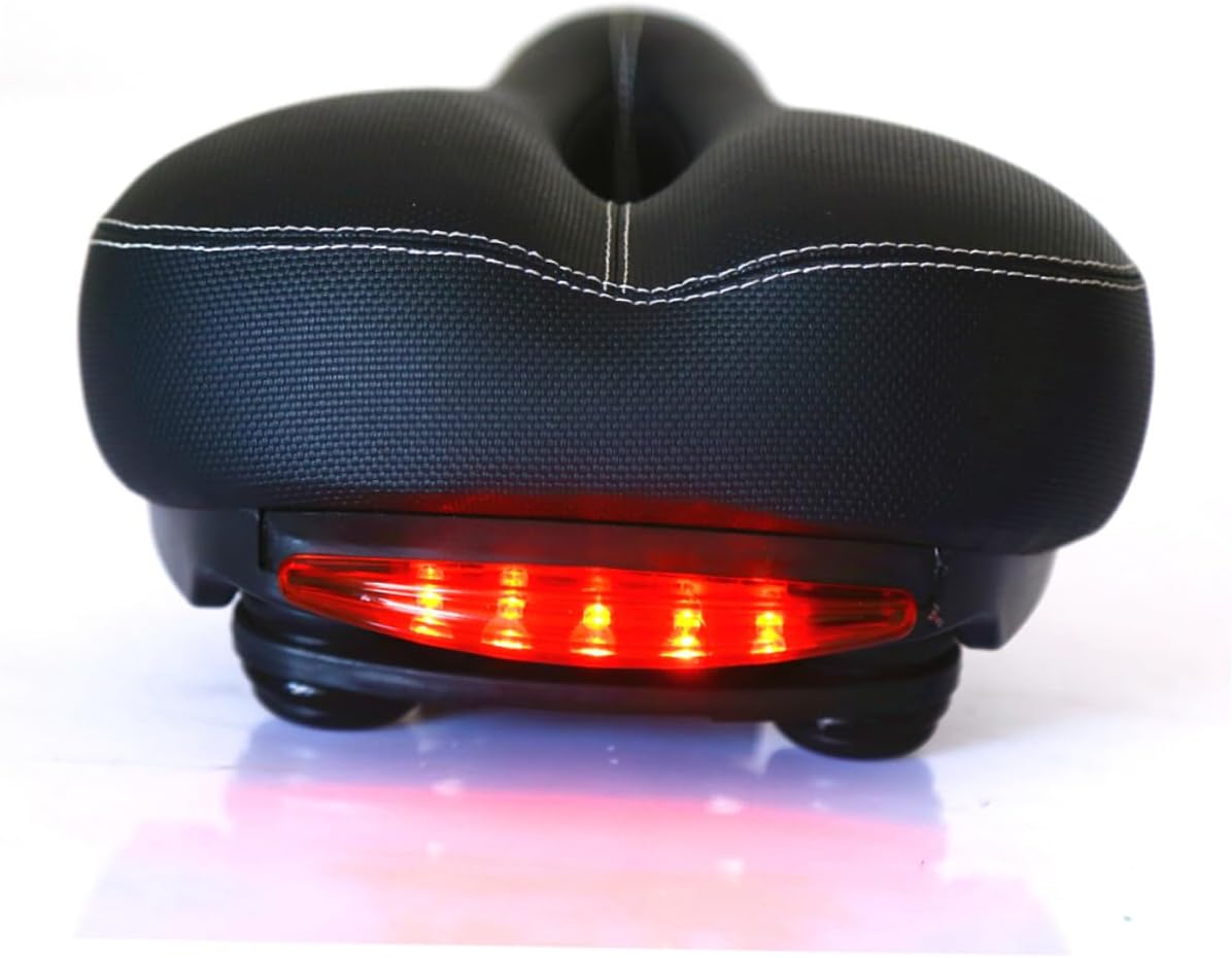 BESPORTBLE Wide Bike Saddle with Taillight Dual Spring Suspension Breathable Non Slip Leather Seat Cushion for Men Women Fits Road and Mountain Bikes