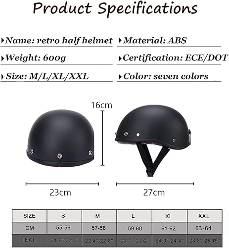 Miniatura 6 de Casco retro de estilo alemán aprobado por DOTECE, casco de motocicleta de media cara con gafas para adultos, hombres y mujeres, casco abierto para