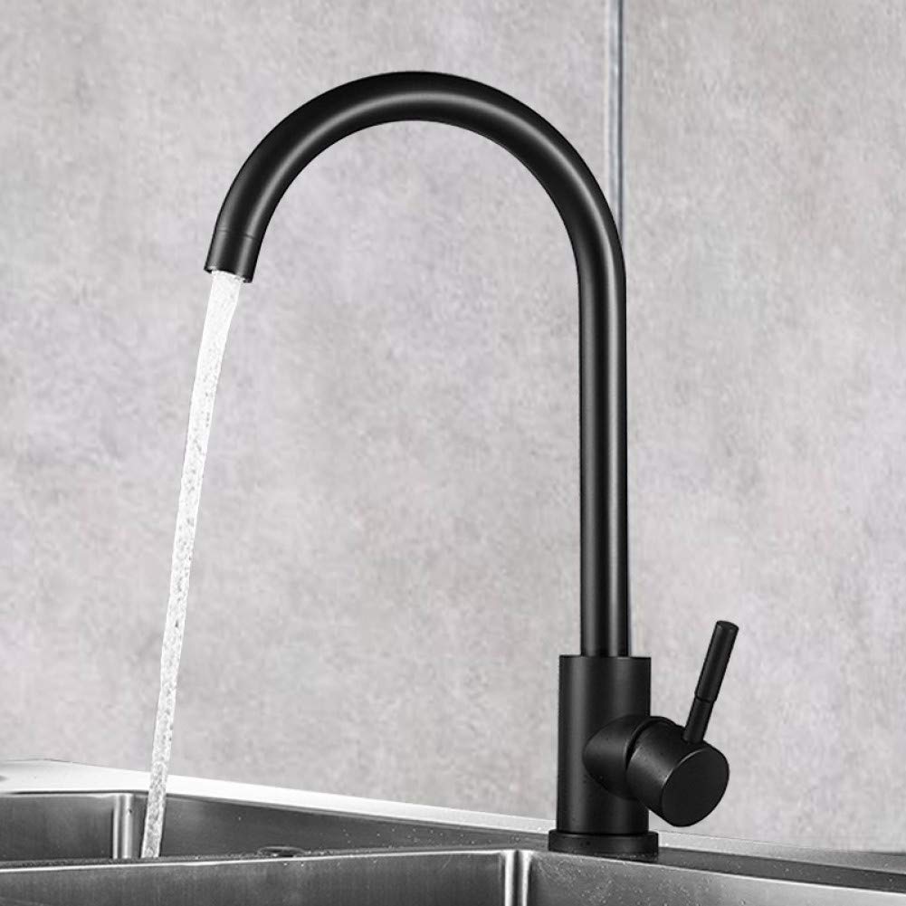 Wiquybml B Lack Painted Kitchen Sink Faucet With Hot And Cold Water Control Large Curved Rotating Spout For Athroom Vegetable
