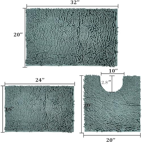 MEGAROOM Non Slip Chenille Bath Mat Set, Bathroom Mat Set including U-Shaped Toilet Mat - Image 2