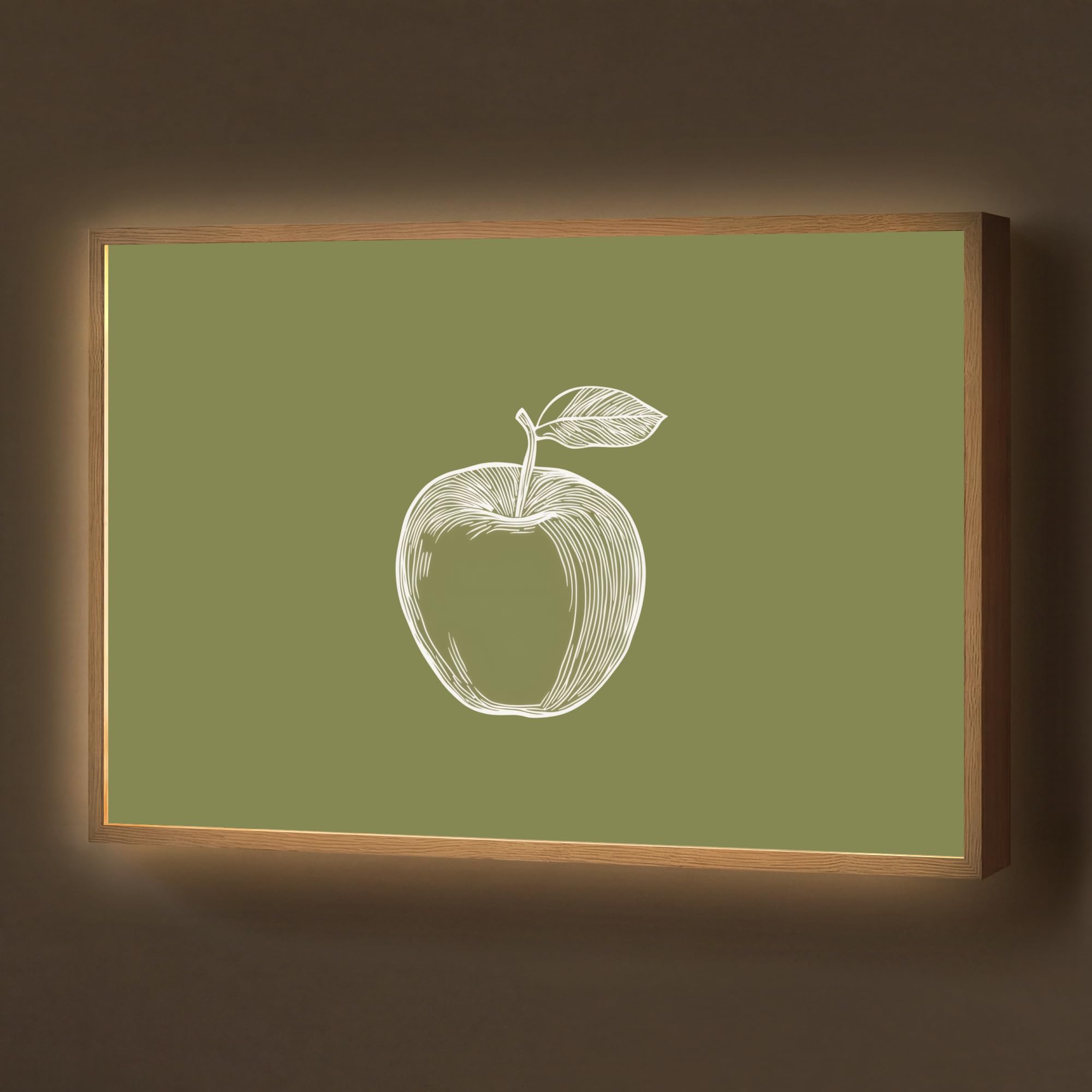 Wandleuchte Nachtlicht 90x60 cm Aufladbar Dimmbar Innen Nachtlampe Wandmontage LED Wandlampe Nachttisch Wall Lamp Licht Wand Strichzeichnung - Apfel - Olivgrün - Blatt