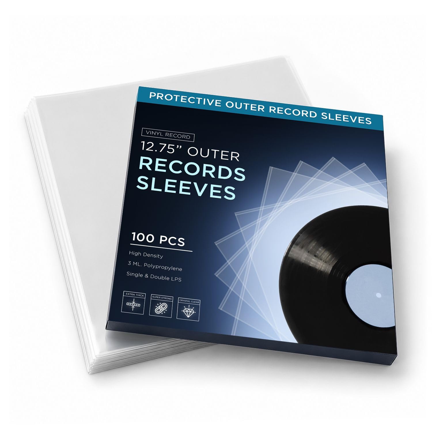 TNP 100 Clear Plastic Vinyl Record Sleeves Outer 3 Mil - Vinyl Protective Sleeves 12.75" x 12.75" for Single & Double LPs - Vinyl Outer Sleeves for Vinyl Records & LP Album Covers Collection-image-26