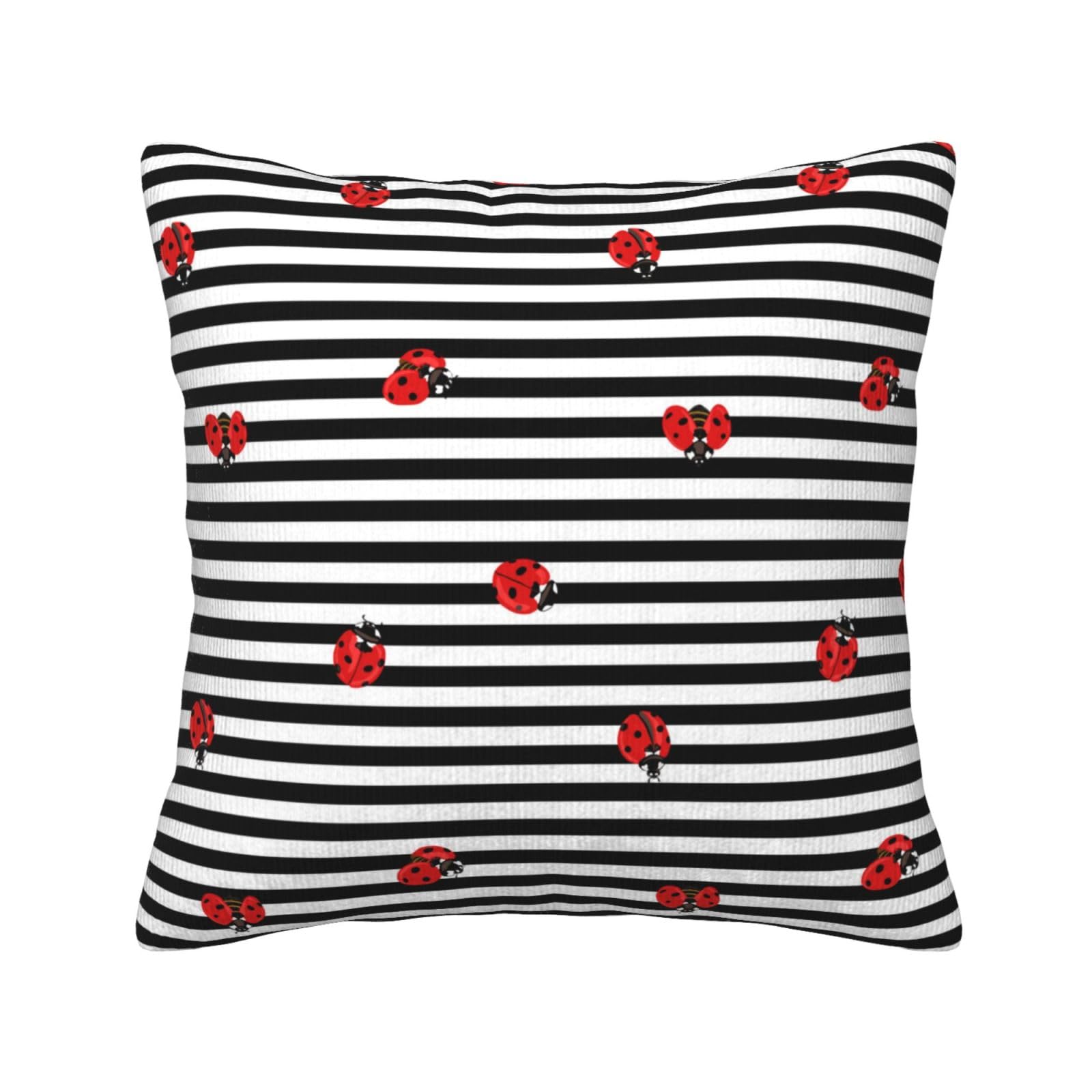 Xiso Ver Ladybugs on Black and White Striped Corduroy Decorative Throw Pillow Covers 18"x18" Boho Square Cushion Case for Living Room Bed Sofa, Modern