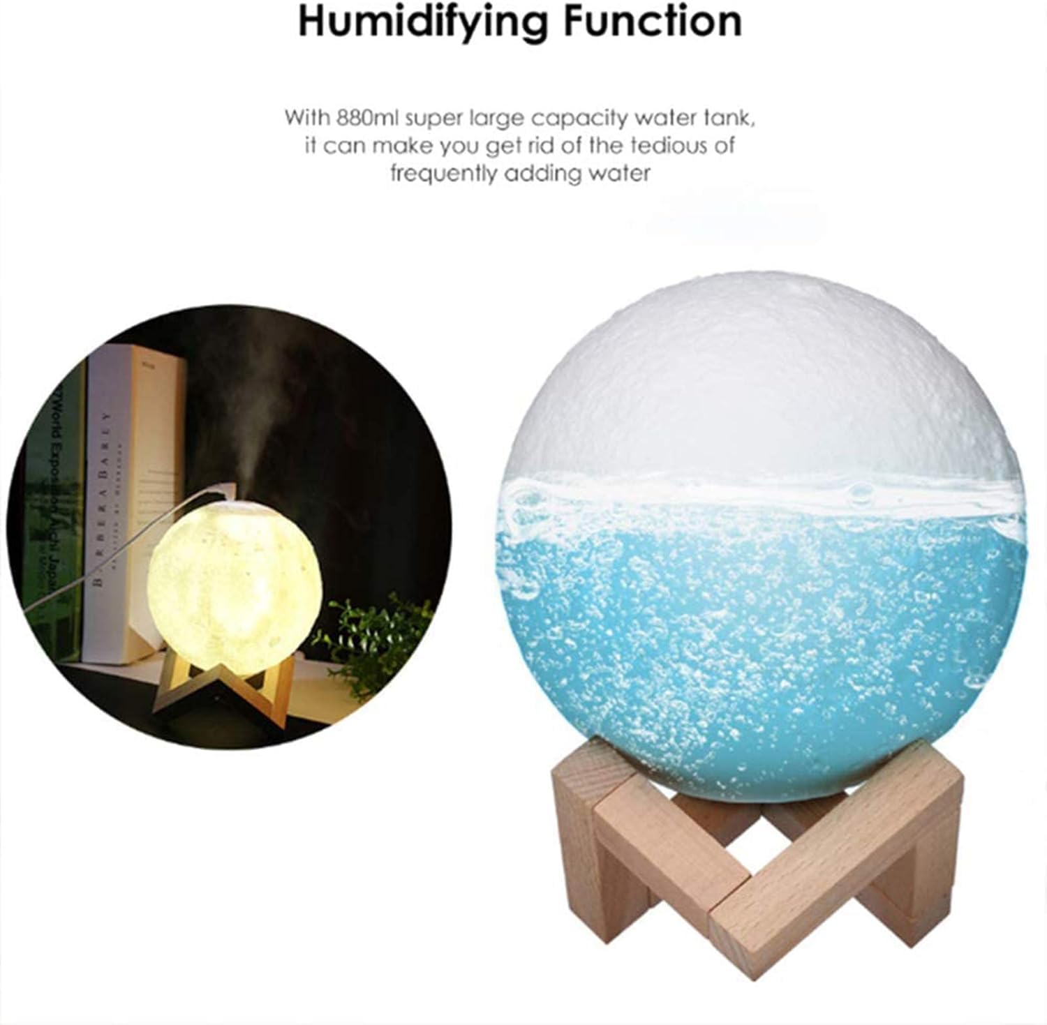 Difusor ultrasónico de aceites esenciales con lámpara nocturna LED, humidificador de aire USB, fabricante de niebla aromática, capacidad de 880 ml