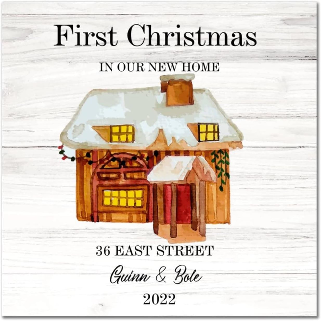 First Christmas in Our New Home Wood Signs Farmhouse Winter House Custom Address Name Wooden Art Wall Merry And Bright Wood Decor Farmhouse Wall Hanging Plaque For Home Bathroom Bedroom 16x16in
