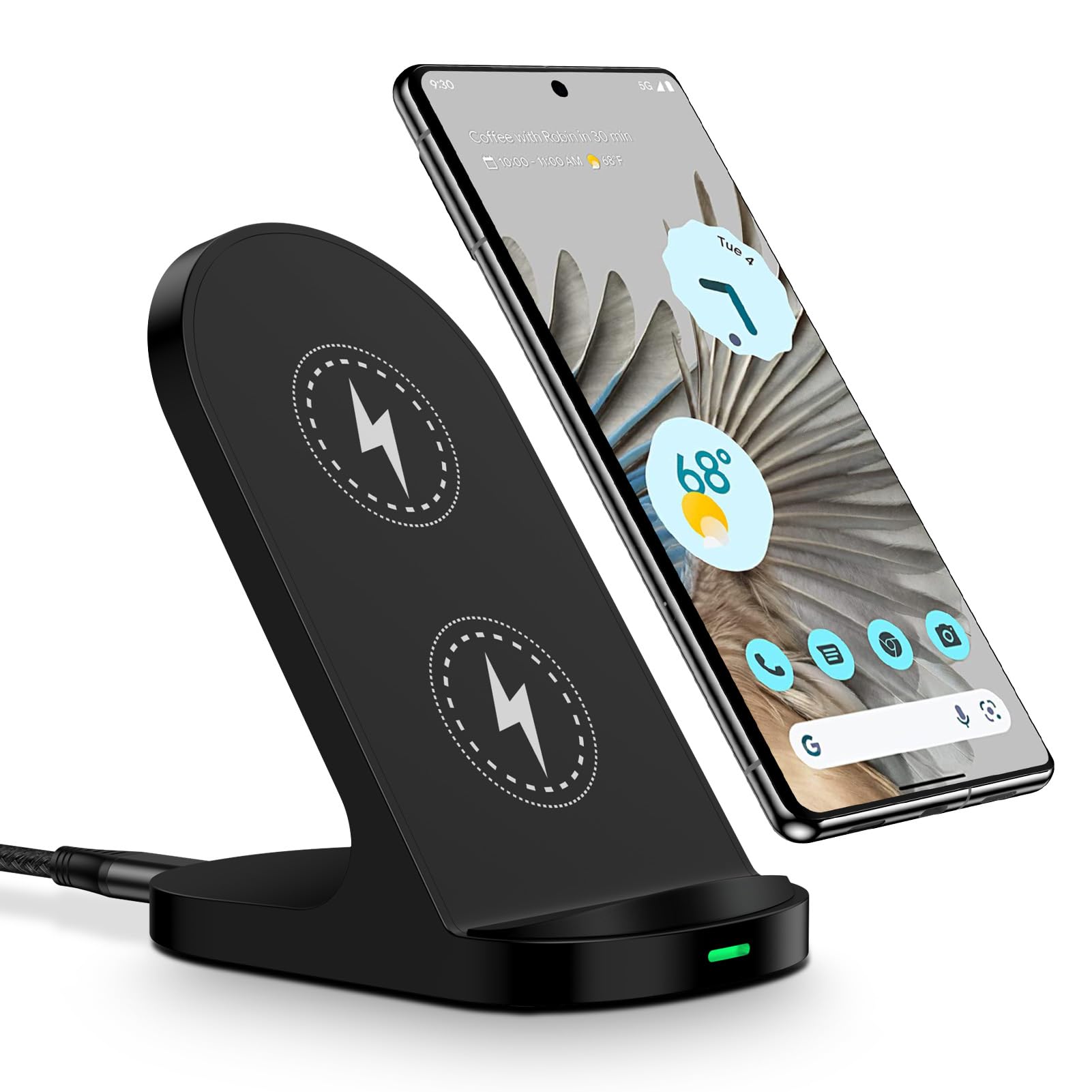 Wireless Charger, 15W Fast Wireless Phone Charger Stand for Google Pixel 10/10 Pro/9/9 Pro/9a/8/7, Samsung Galaxy S25 Ultra/S24 FE/S23/S22/S21/S20, Wireless Charging Station for iPhone 17/16/15/14/13