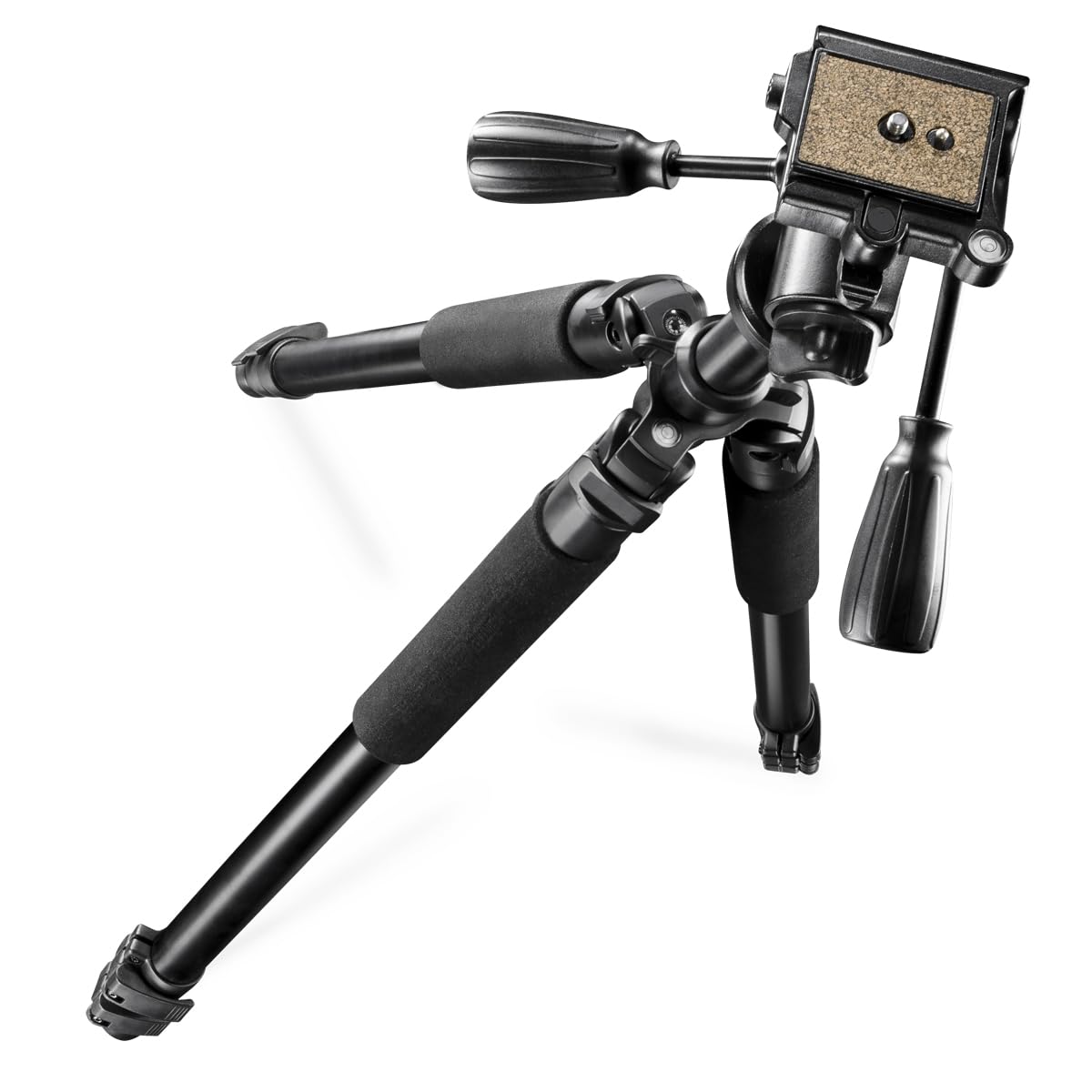 Walimex pro FT-665T Stativ bis 12 kg, Kamerastativ mit 3D-Neiger, Dreibeinstativ bis 185 cm ausziehbar, Fotostativ mit Libelle, Kompass, Schaumstoffgriffe