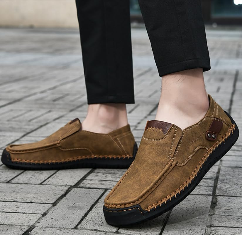 Men's Handmade Leather Comfortable Slip On Loafers, Business Casual Moccasin Dress Shoes Men Classic Lightweight Non-Slip Flats Driving Walking Shoes for Office Work2
