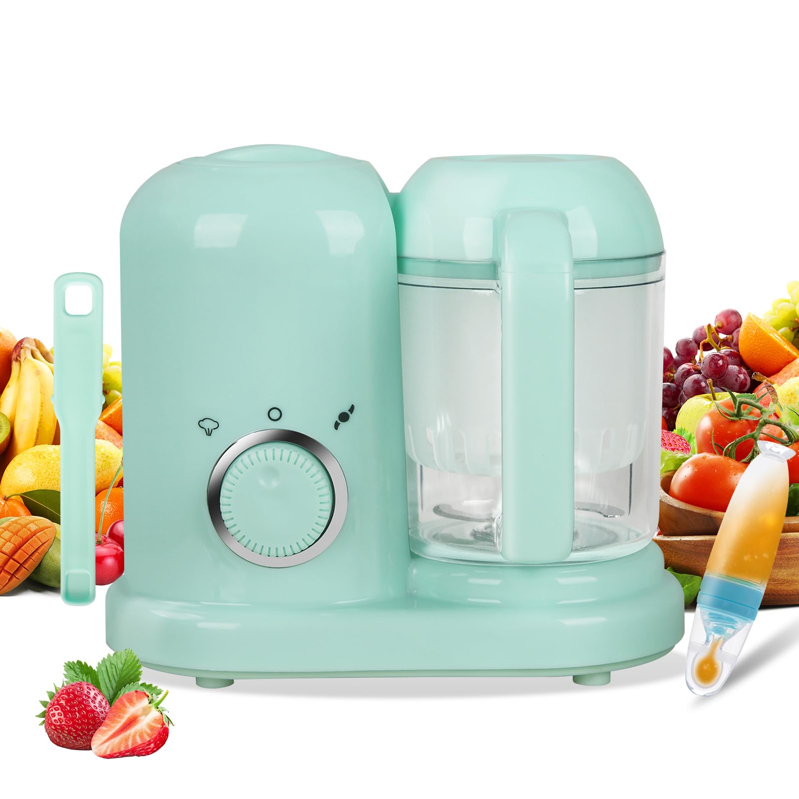 Robot multifonctions 4 en 1, préparateur d'aliments pour bébés, diversification alimentaire, cuiseur vapeur, mixeur, décongélation, réchauffage, cuisson vapeur douce, cuisson vapeur rapide (Vert)