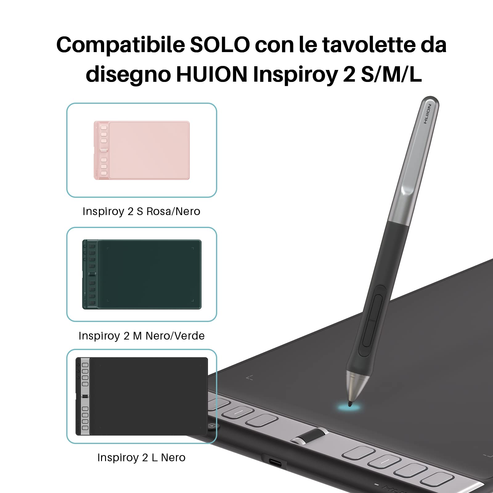 HUION PW110 Penna Digitale PenTech 3.0 Senza Batteria, Impugnatura in Silicone Estesa, 2 Pulsanti Programmabili, 8192 Livelli di Sensibilità alla Pressione, per la Inspiroy 2 Tavoletta Grafica(Nero)