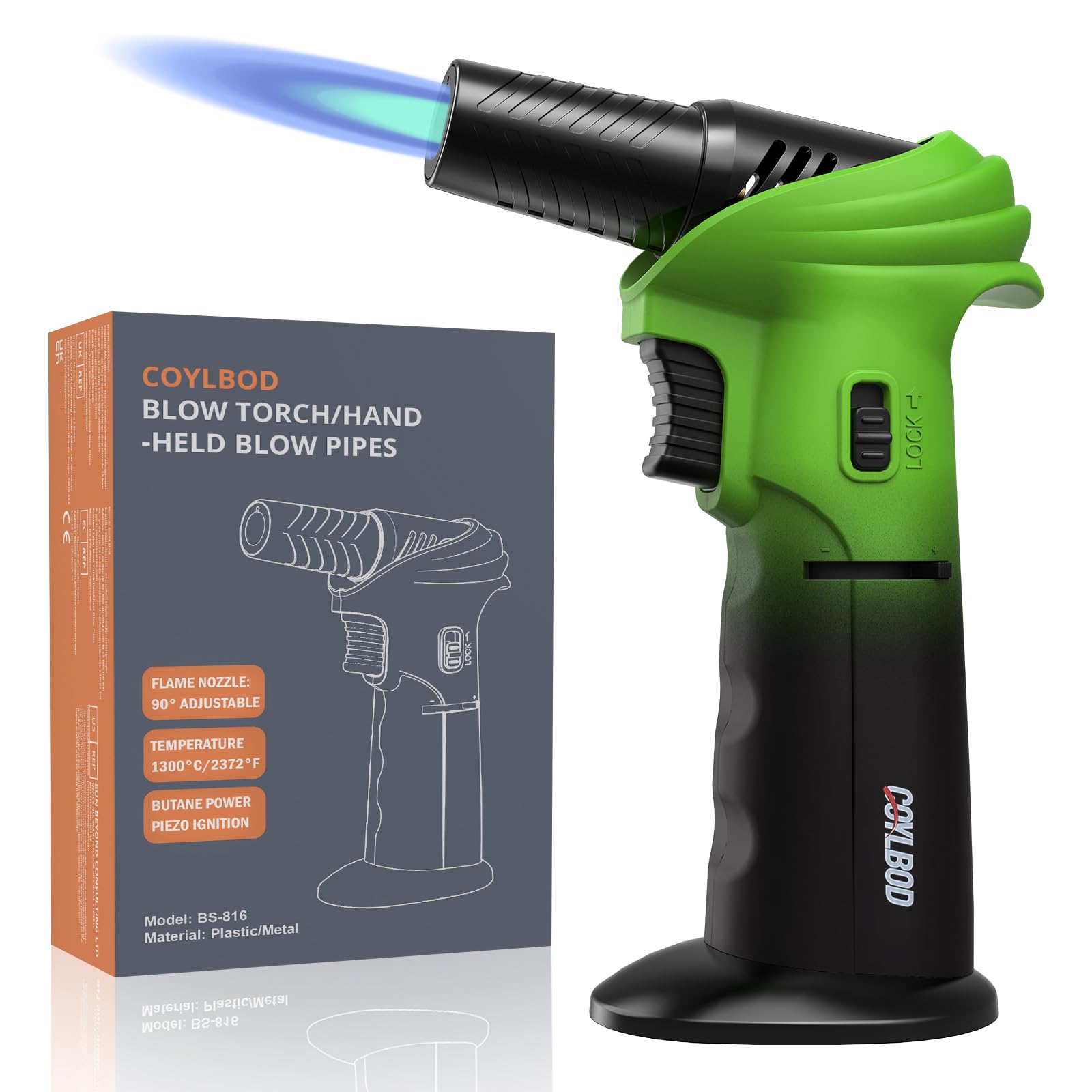 Butane Kitchen Torch, Safety Lock &amp; 0‑90° Rotating Head for Baking