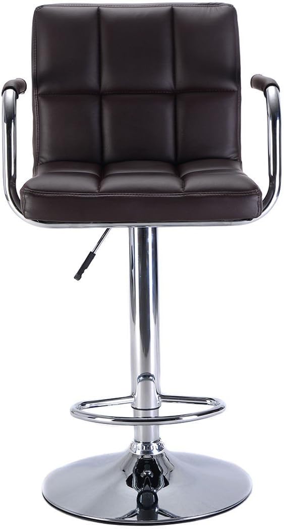 Apontus PU Leather Swivel Hydraulic Bar Stool with Back Cushion, Set of 2 (Brown)