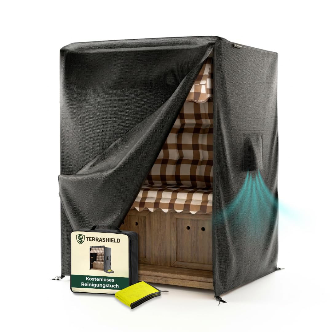 TERRASHIELD® Strandkorb Schutzhülle | wasserdicht winterfest wetterfest UV-beständig atmungsaktiv | 600D Oxford | Abdeckung Strandkorbhülle Abdeckhaube Abdeckplane | 120 x 90 x 160 B/T/H | schwarz
