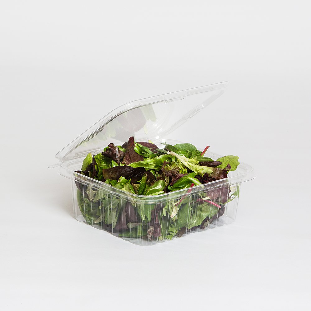 64 oz. Clear Plastic Tamper Resistant Hinged Deli Container with Flat Lid - 150 per case by Inline Plastics Corporation – 64.0 ounces, Polyethylene, transparent, Model TS64