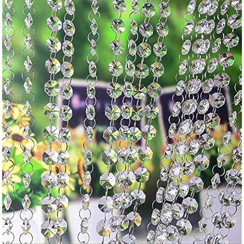 VOVOV 20FT Clear Crystal Garland Chandelier Octagon Beads Chain Beaded Trim Cover