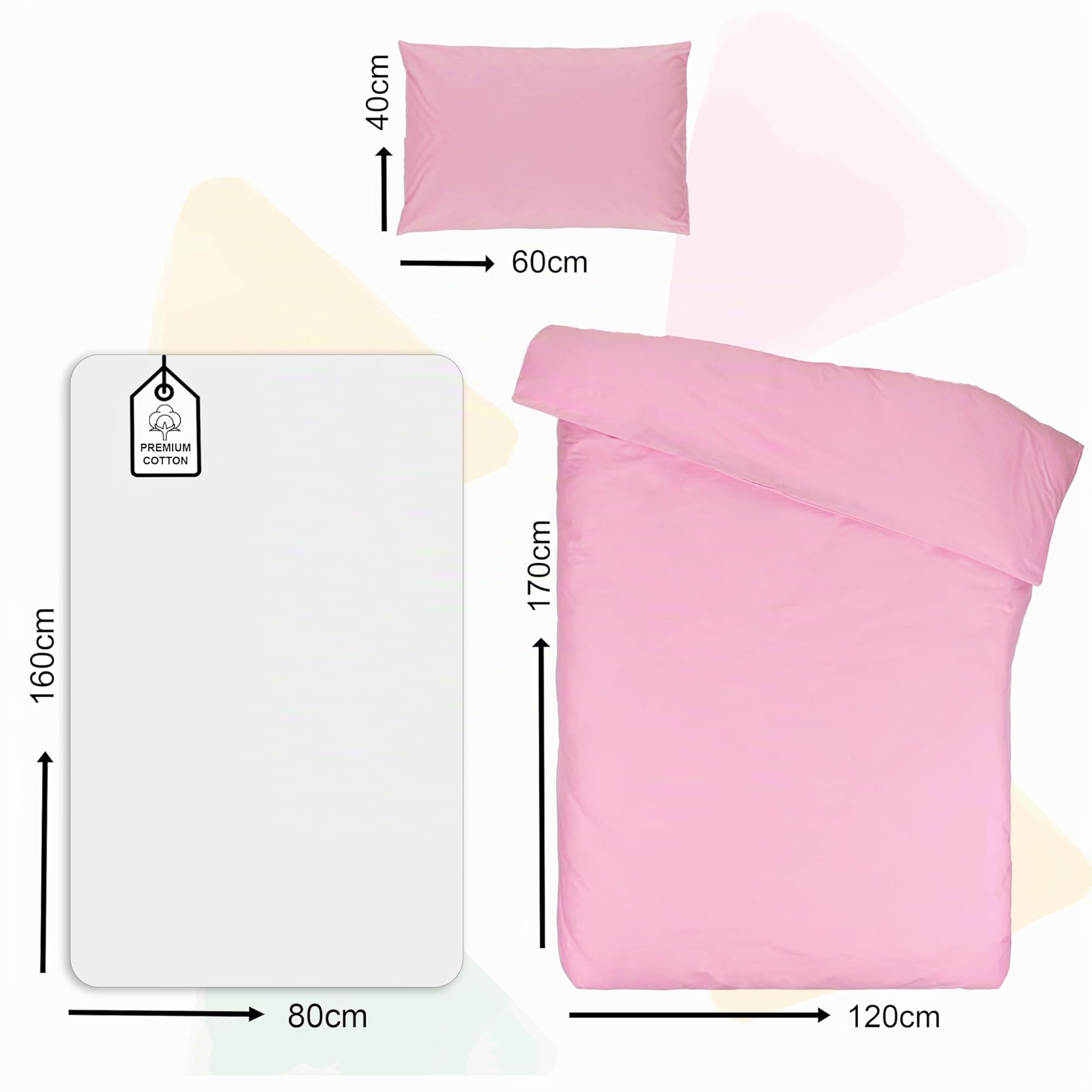 Sábana Bajera 80 x 160 cm + Funda Nórdica de 120 x 170 cm + Funda de Almohada Infantil de 40 x 60 cm - Cama 80x160 (Blanco/Rosa, Cama 80x160 cm - Juego de 3)