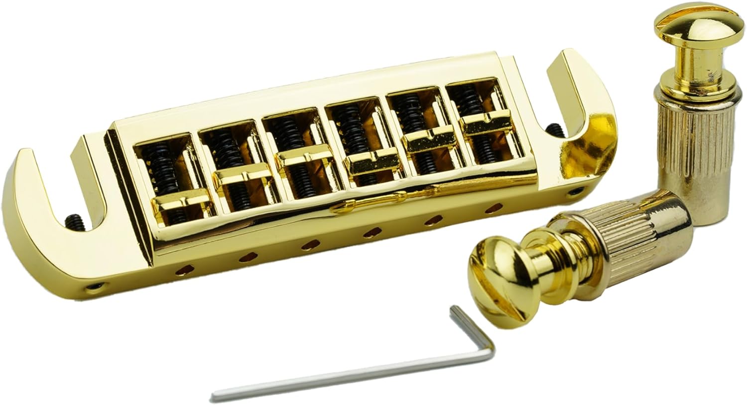 Guyker Guitar Bridge String Spacing 10.5mm, Zinc Alloy Dual-Tone Adjustable Wraparound Tune O Matic Bridge Tailpiece with Studs for 6 String Les Paul LP SG Electric Guitar (GM002, Gold)