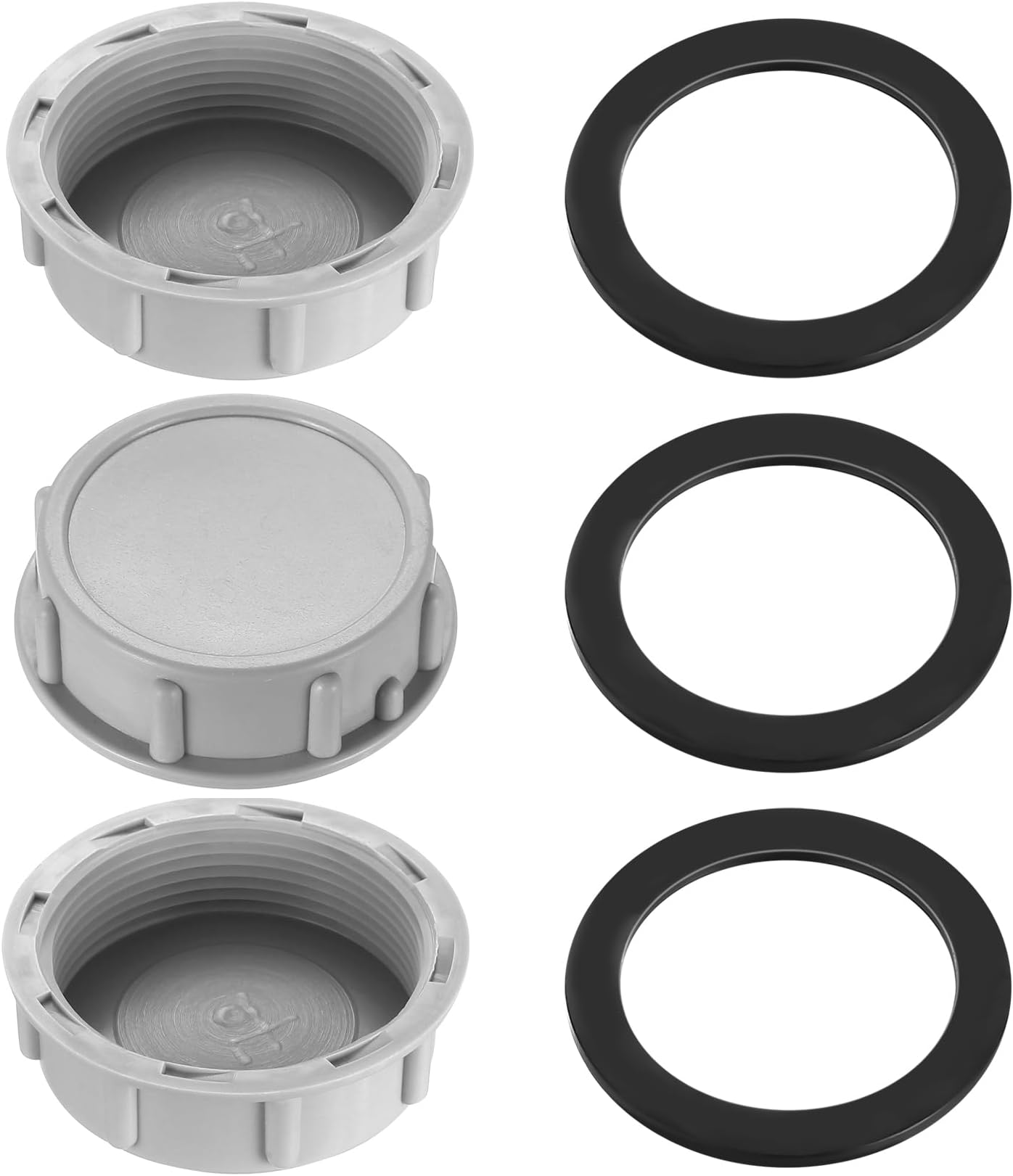 3 Pcs 54mm Plastic Pipe End Caps, 54mm Fitting Blanking Cap, Female Thread Pipe Caps for Bath Kitchen Laundry Waste Pipes Drain Valve Blanking End Cap Plugs, with Sealing Washers